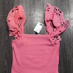 NWT: Pink Eyelet Puff Sleeve Blouse